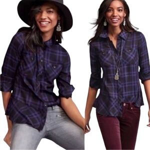 NWOT CABI Moody Plaid Check Peplum Blouse